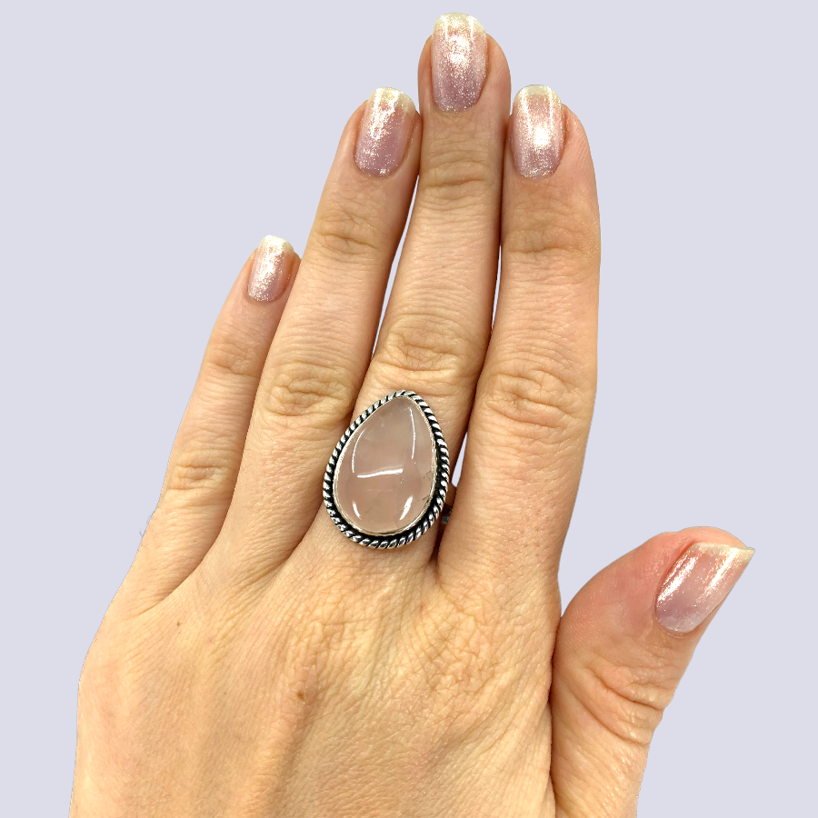 Sterling Silver Ring With Rose Quartz, Size 8