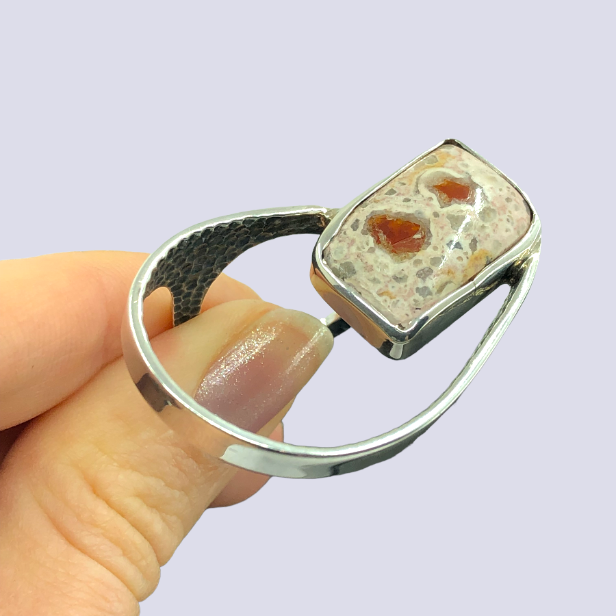 925 Oxidized Silver Ring With Mexican Fire Opal, Size 7