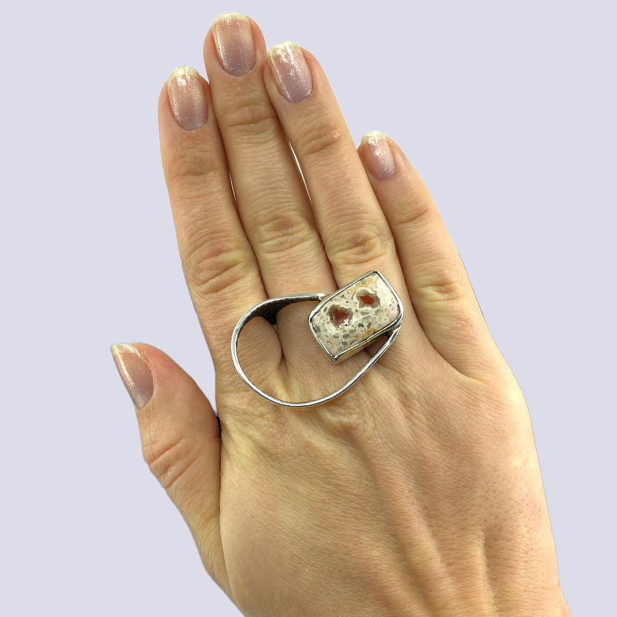 925 Oxidized Silver Ring With Mexican Fire Opal, Size 7