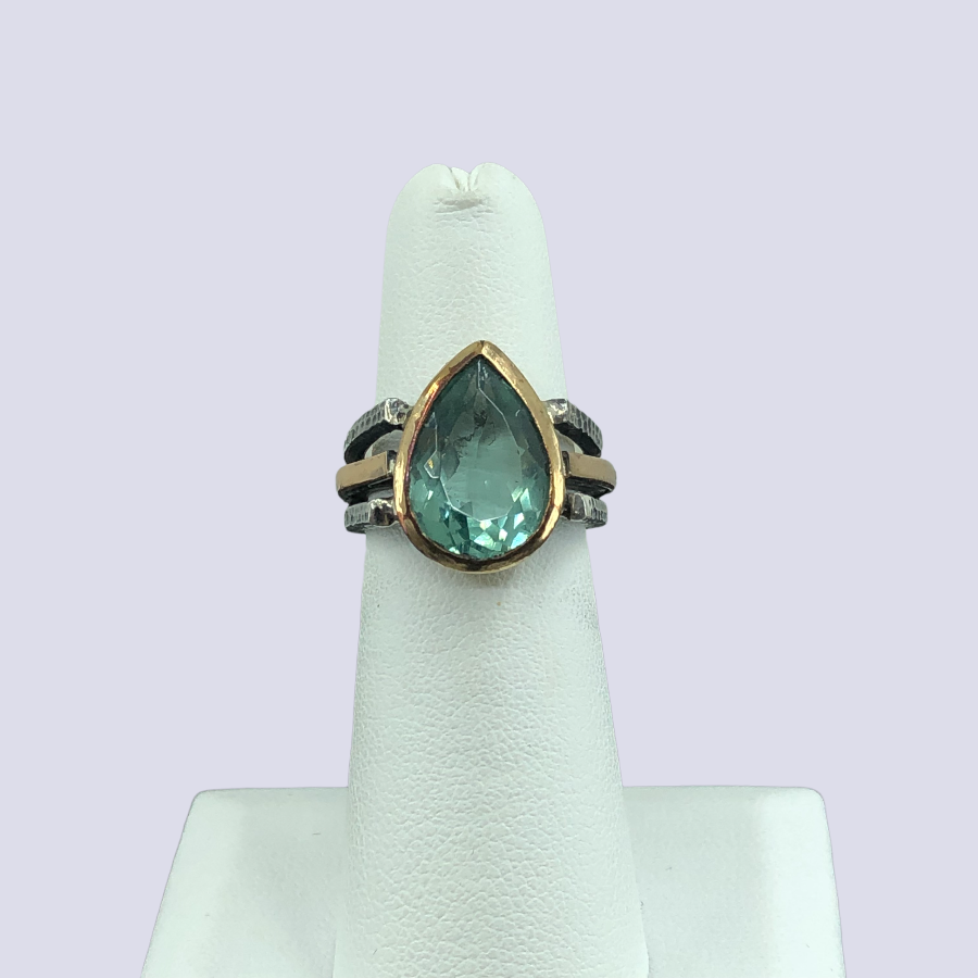925 Oxidized Silver Ring With Green Amethyst, Size 5.5