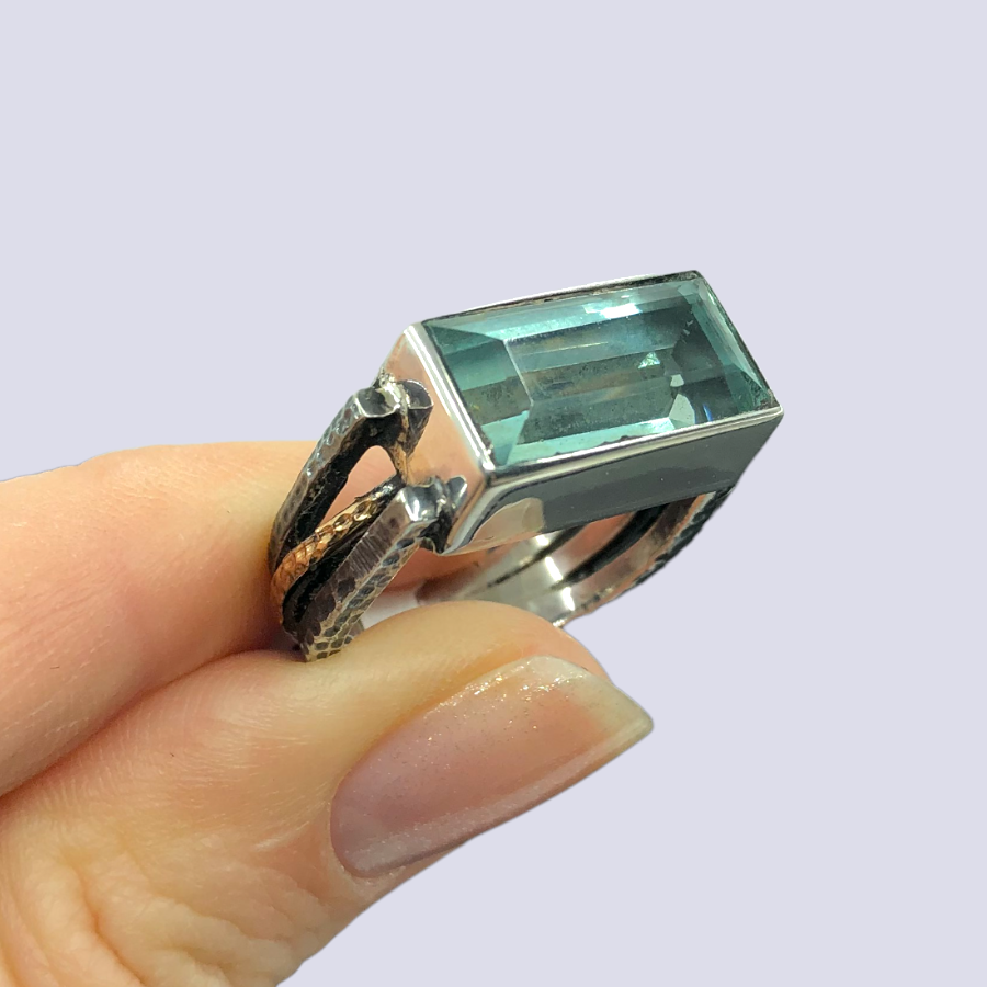925 Oxidized Silver Ring With Green Amethyst, Size 7