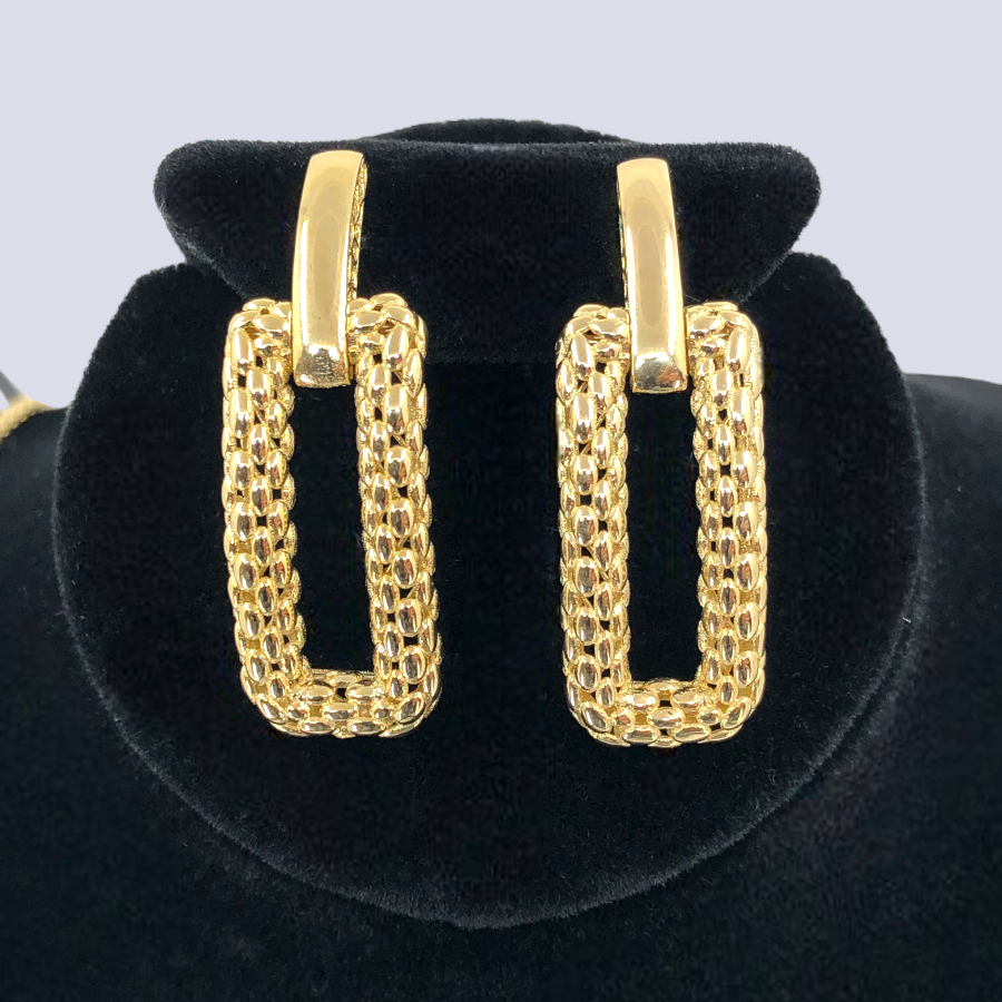 14K Yellow Gold Basket Drop Caviar Earrings