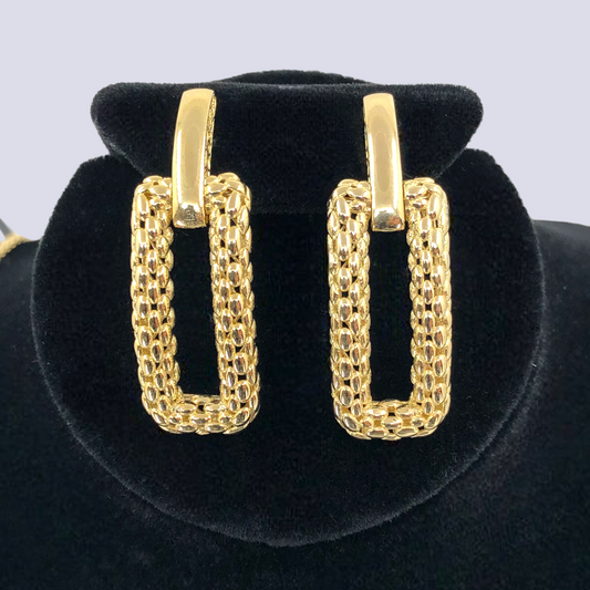 14K Yellow Gold Basket Drop Caviar Earrings