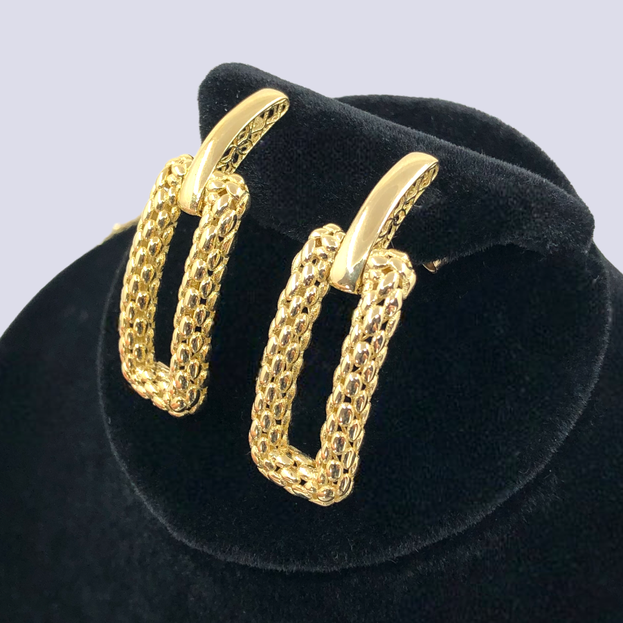 14K Yellow Gold Basket Drop Caviar Earrings