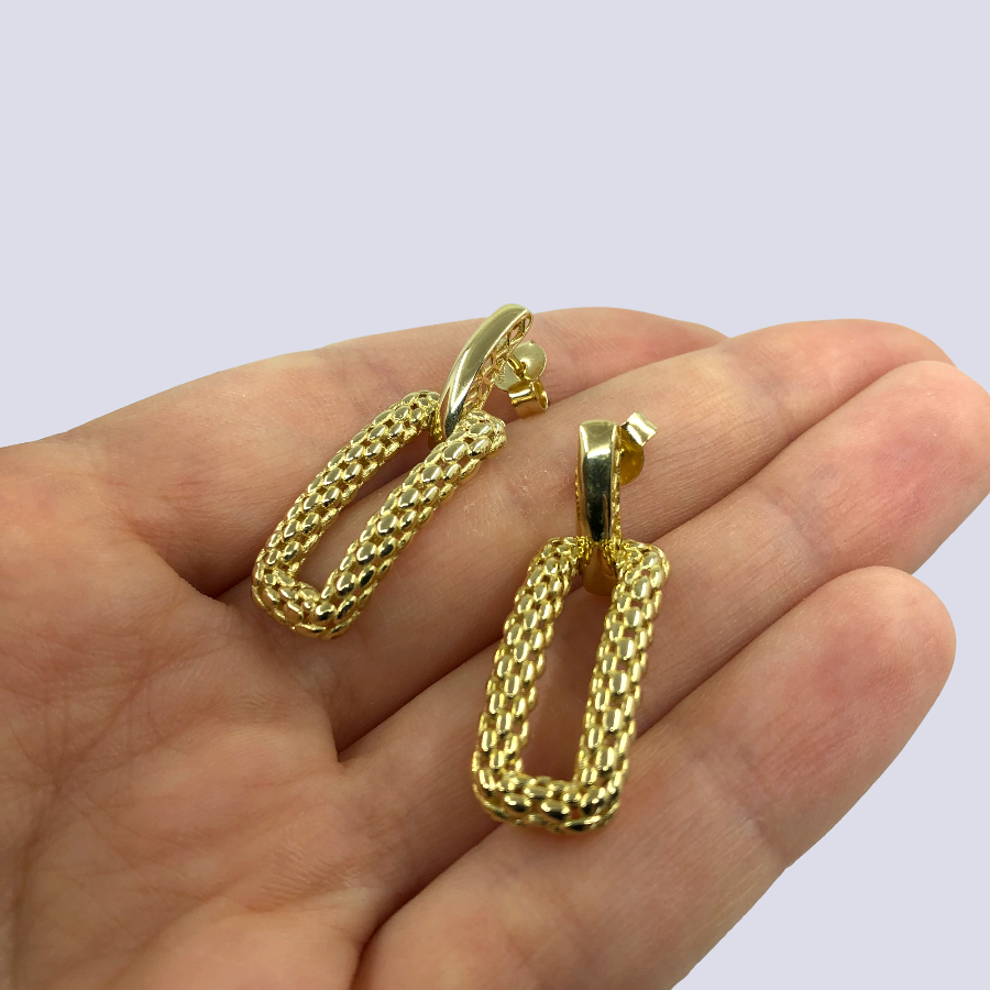 14K Yellow Gold Basket Drop Caviar Earrings