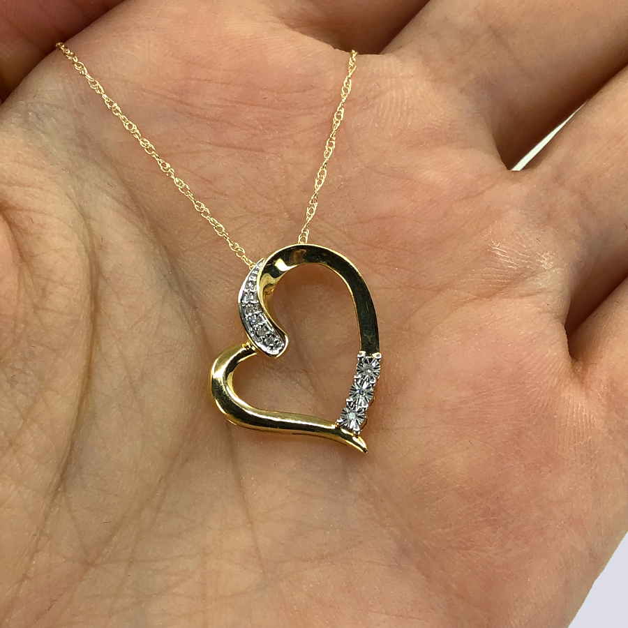 10K Yellow Gold Swirl Shape Necklace With Diamonds