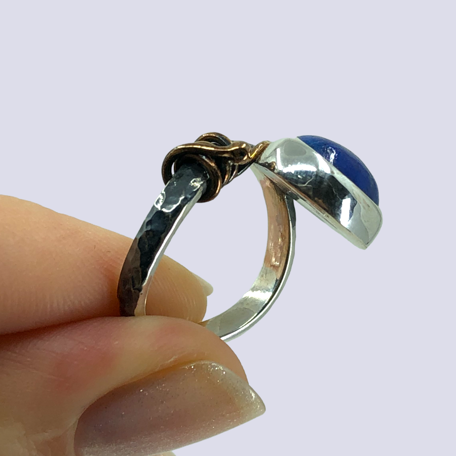 Oxidized 925 Silver Ring With Lapis Lazuli, Size 6.5