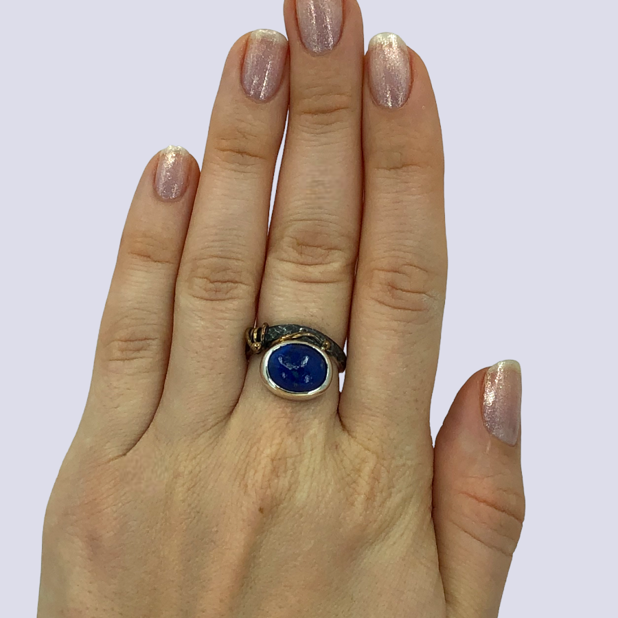 Oxidized 925 Silver Ring With Lapis Lazuli, Size 6.5