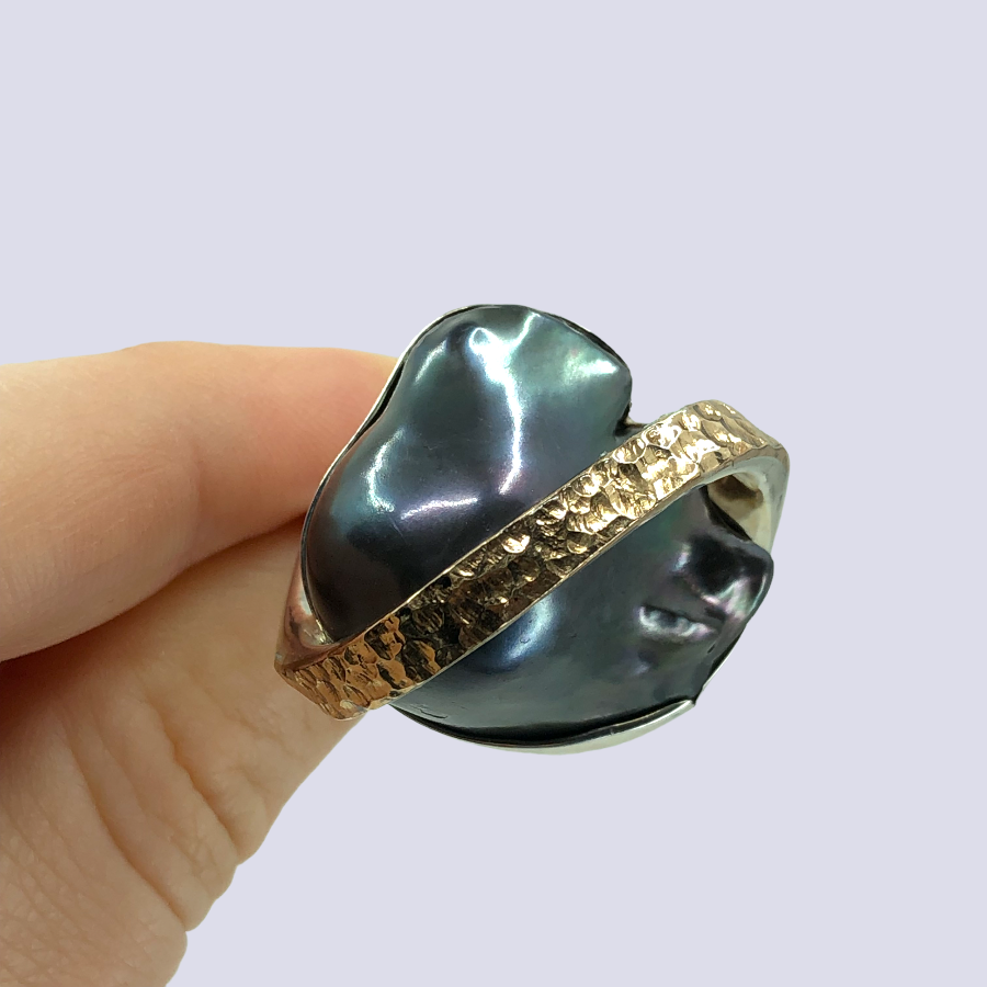 925 Sterling Silver Ring With Tahitian Baroque Pearl, Size 9