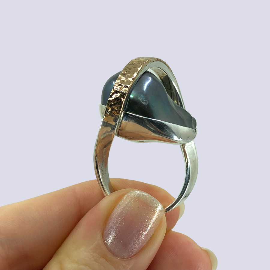 925 Sterling Silver Ring With Tahitian Baroque Pearl, Size 9