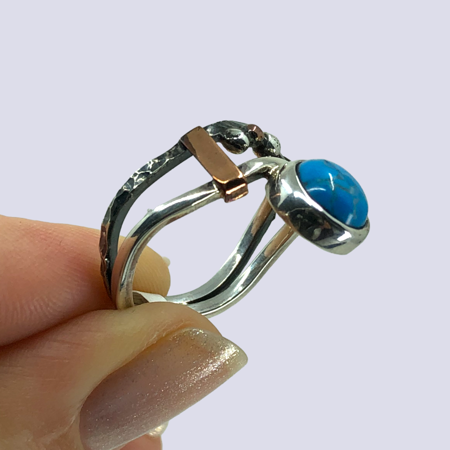 925 Oxidized Silver Ring With Turquoise, Size 7.5
