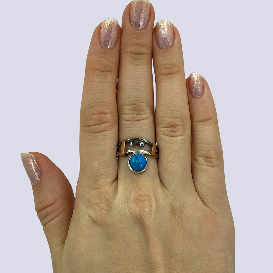 925 Oxidized Silver Ring With Turquoise, Size 7.5