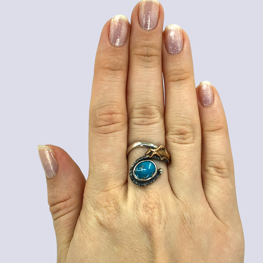 925 Oxidized Silver Ring With Turquoise, Size 7
