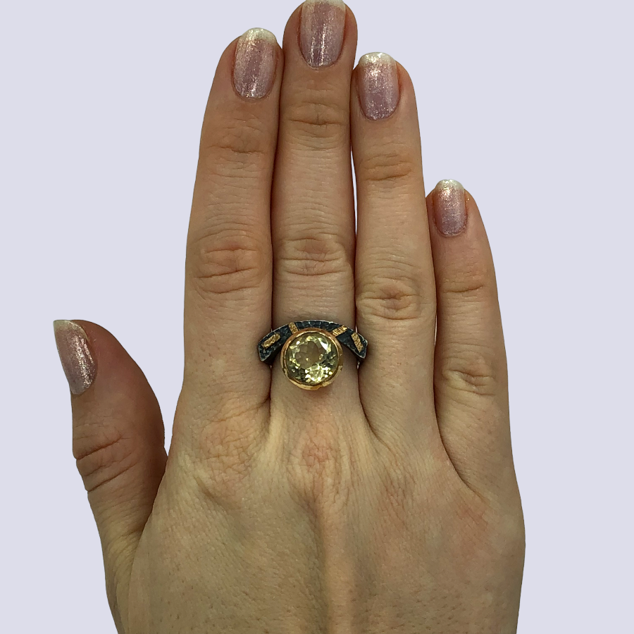 925 Sterling Silver Ring With Citrine, Size 7.5
