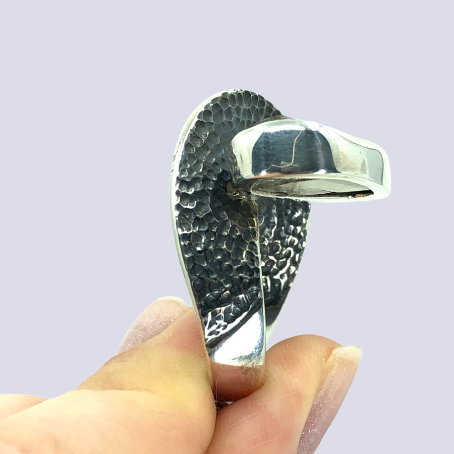 925 Oxidized Silver Ring With Uncut Diaspore Stone, Size 10