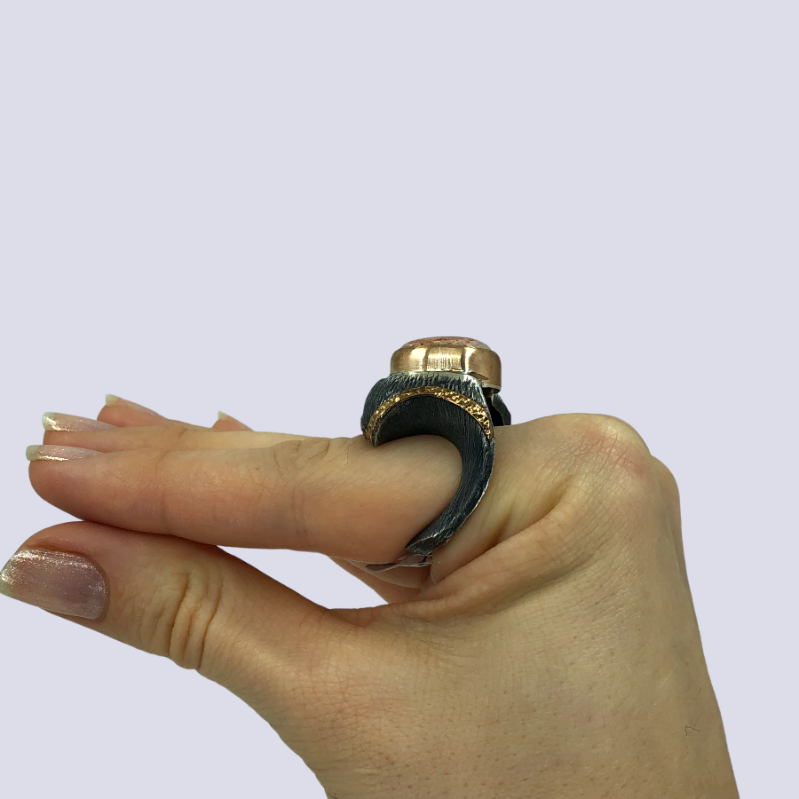 925 Oxidized Silver Ring With Mexican Fire Opal, Size 7.5