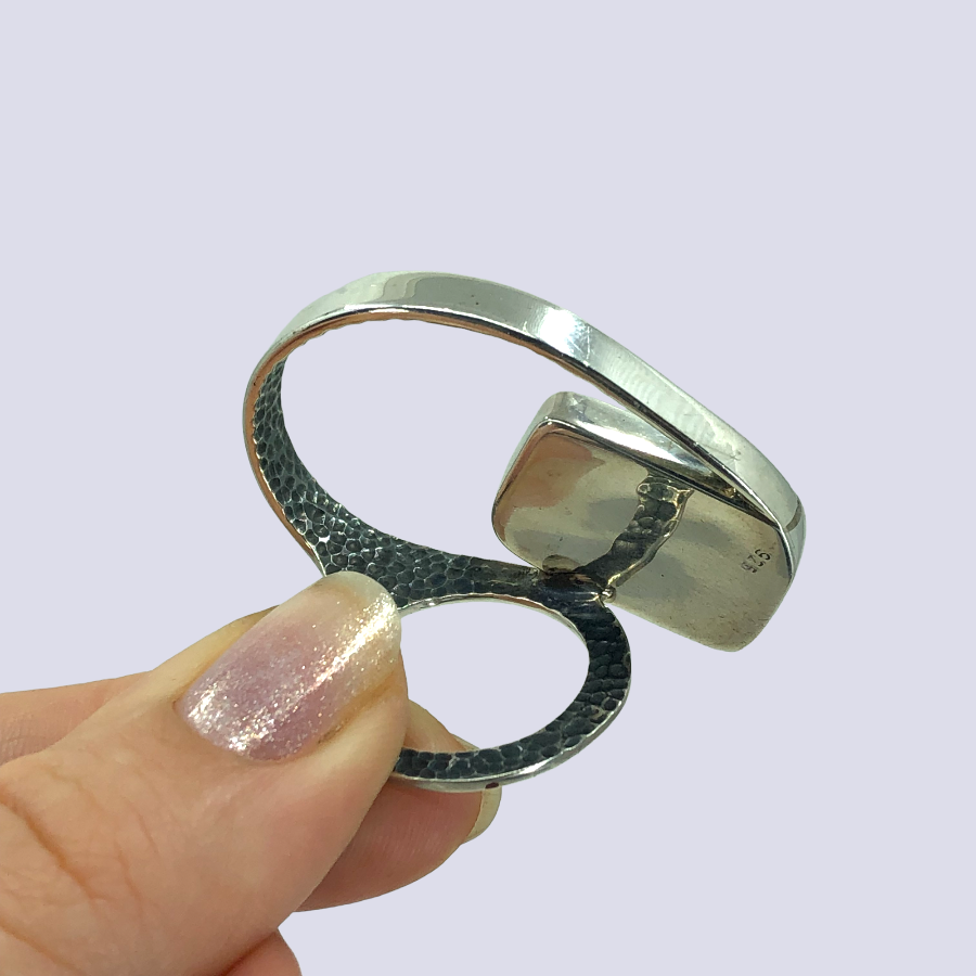 925 Oxidized Silver Ring With Mexican Fire Opal, Size 7