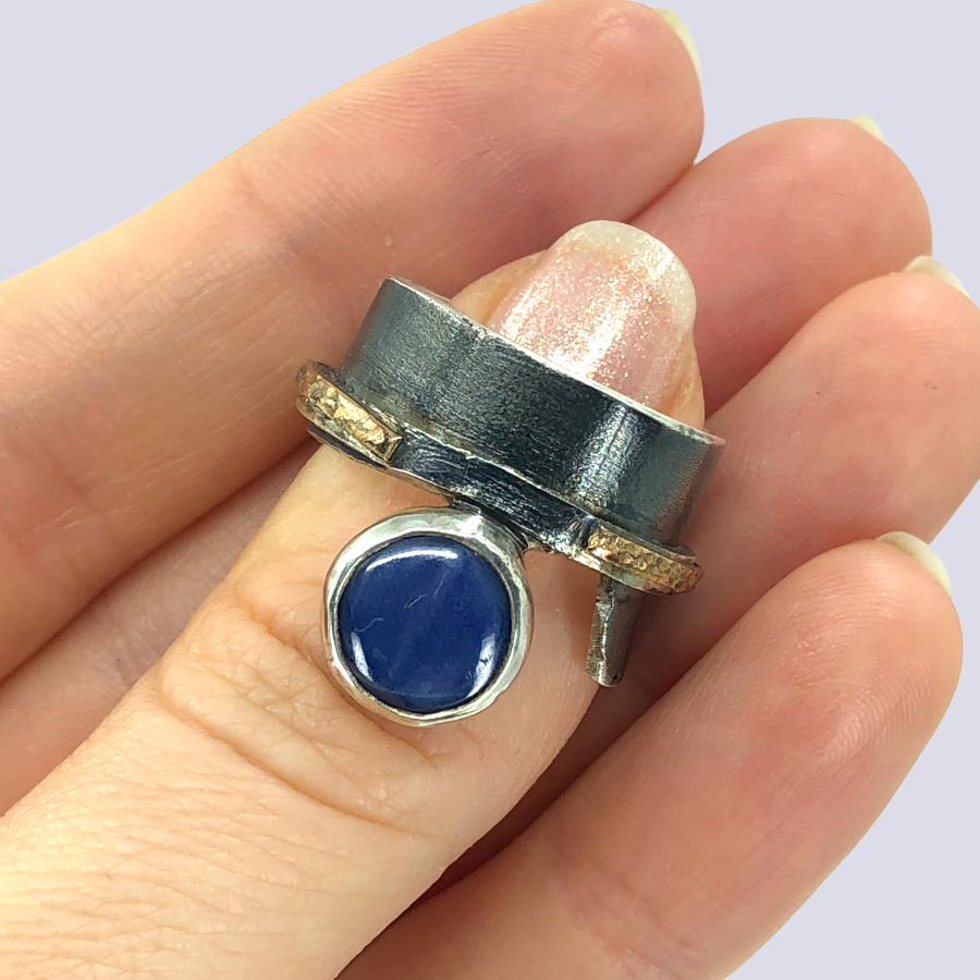 925 Oxidized Silver Ring With Blue Star Sapphire, Size 7.5