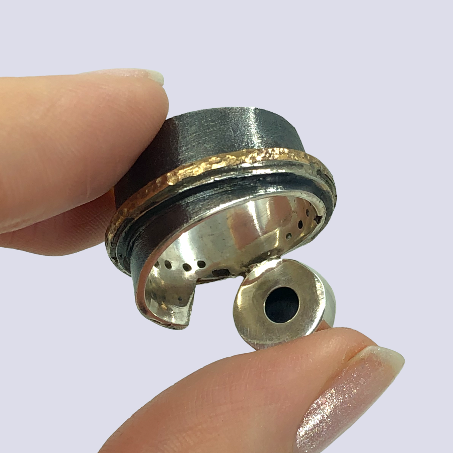 925 Oxidized Silver Ring With Blue Star Sapphire, Size 7.5