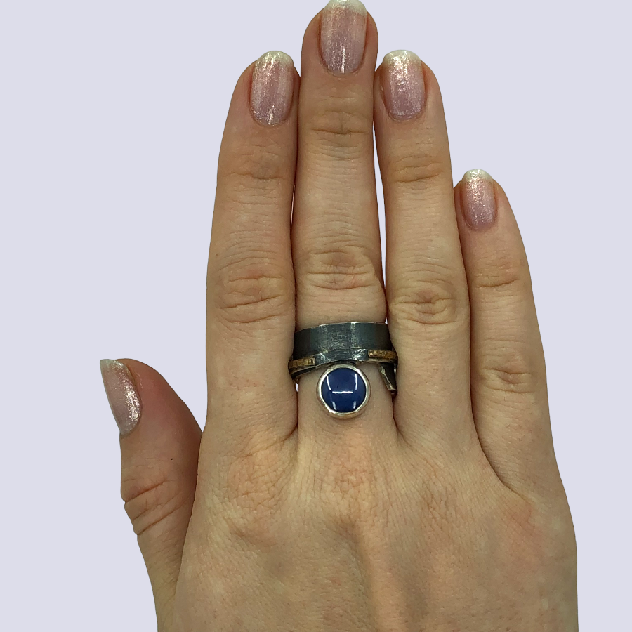 925 Oxidized Silver Ring With Blue Star Sapphire, Size 7.5