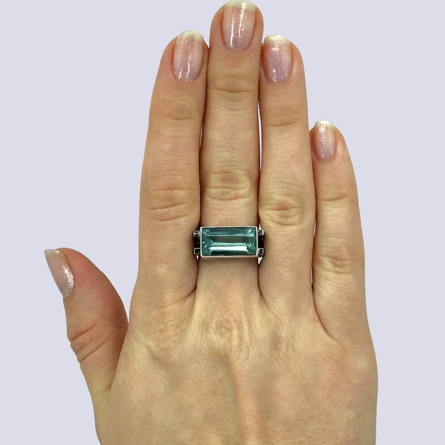 925 Oxidized Silver Ring With Green Amethyst, Size 7