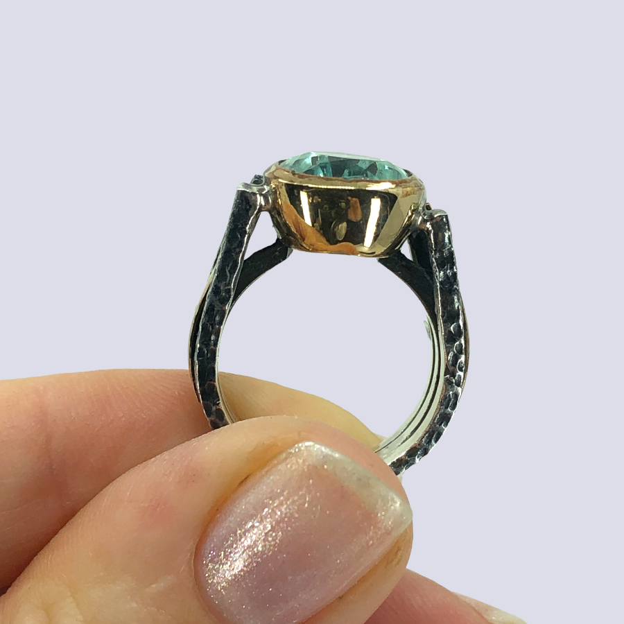 925 Oxidized Silver Ring With Green Amethyst, Size 5.5