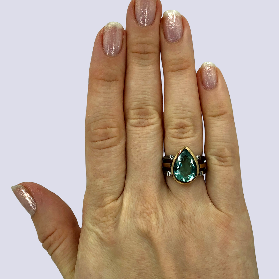 925 Oxidized Silver Ring With Green Amethyst, Size 5.5