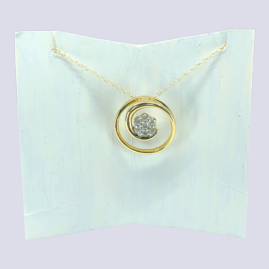 10K Yellow Gold Swirl Shape Necklace With Diamonds