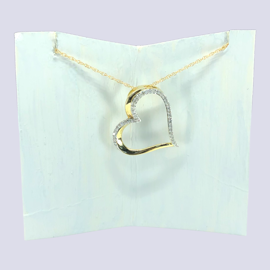 10K Yellow Gold Heart Shape Necklace With Diamonds