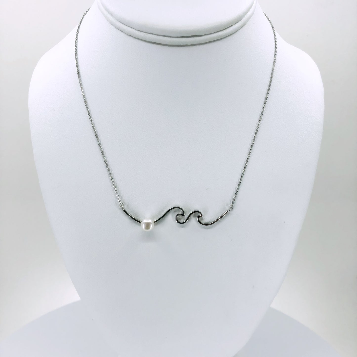 Freshwater Pearl Wave Necklace, Sterling Silver