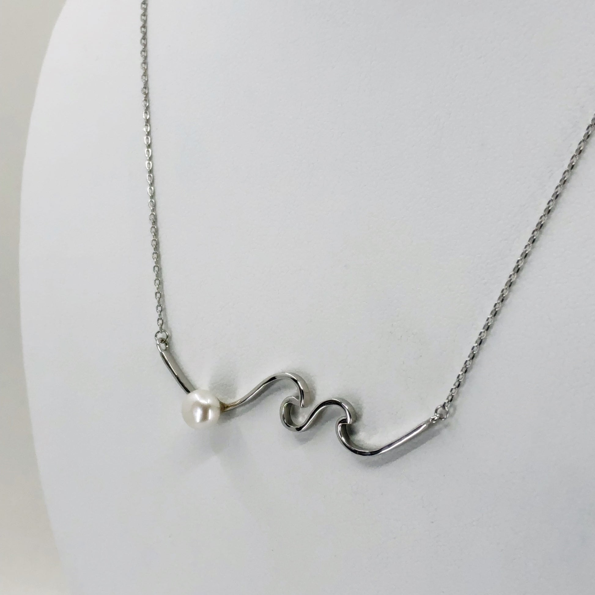 Freshwater Pearl Wave Necklace, Sterling Silver