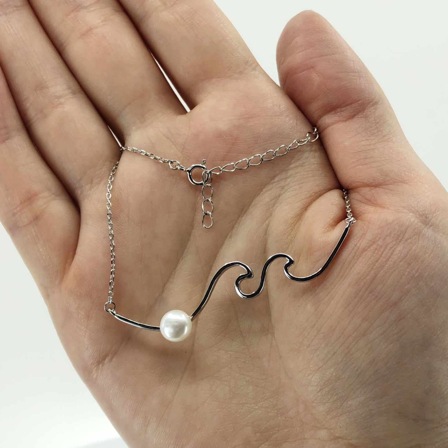 Freshwater Pearl Wave Necklace, Sterling Silver