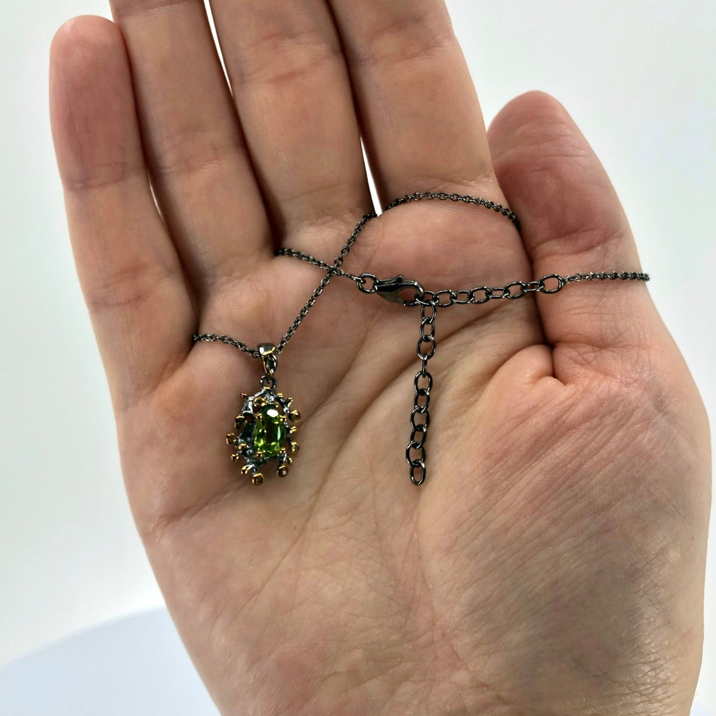 peridot necklace with yellow sapphire with oxidized sterling silver chain 