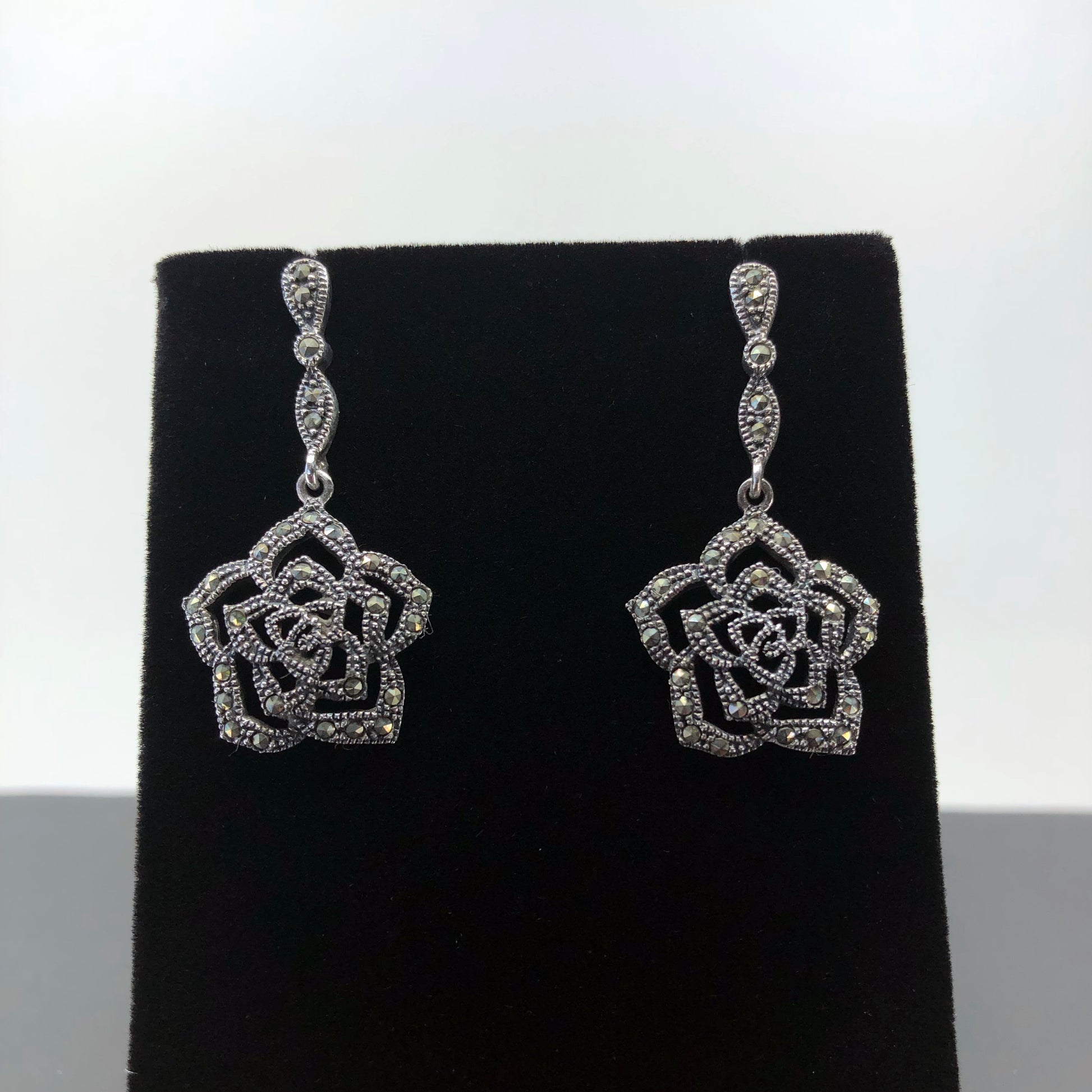 Marcasite Sterling Silver Earrings With Push Backs