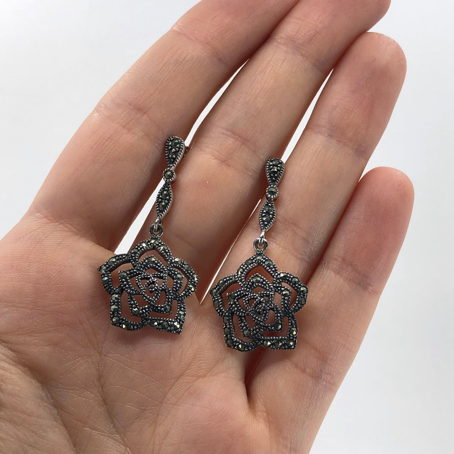 Marcasite Sterling Silver Earrings With Push Backs