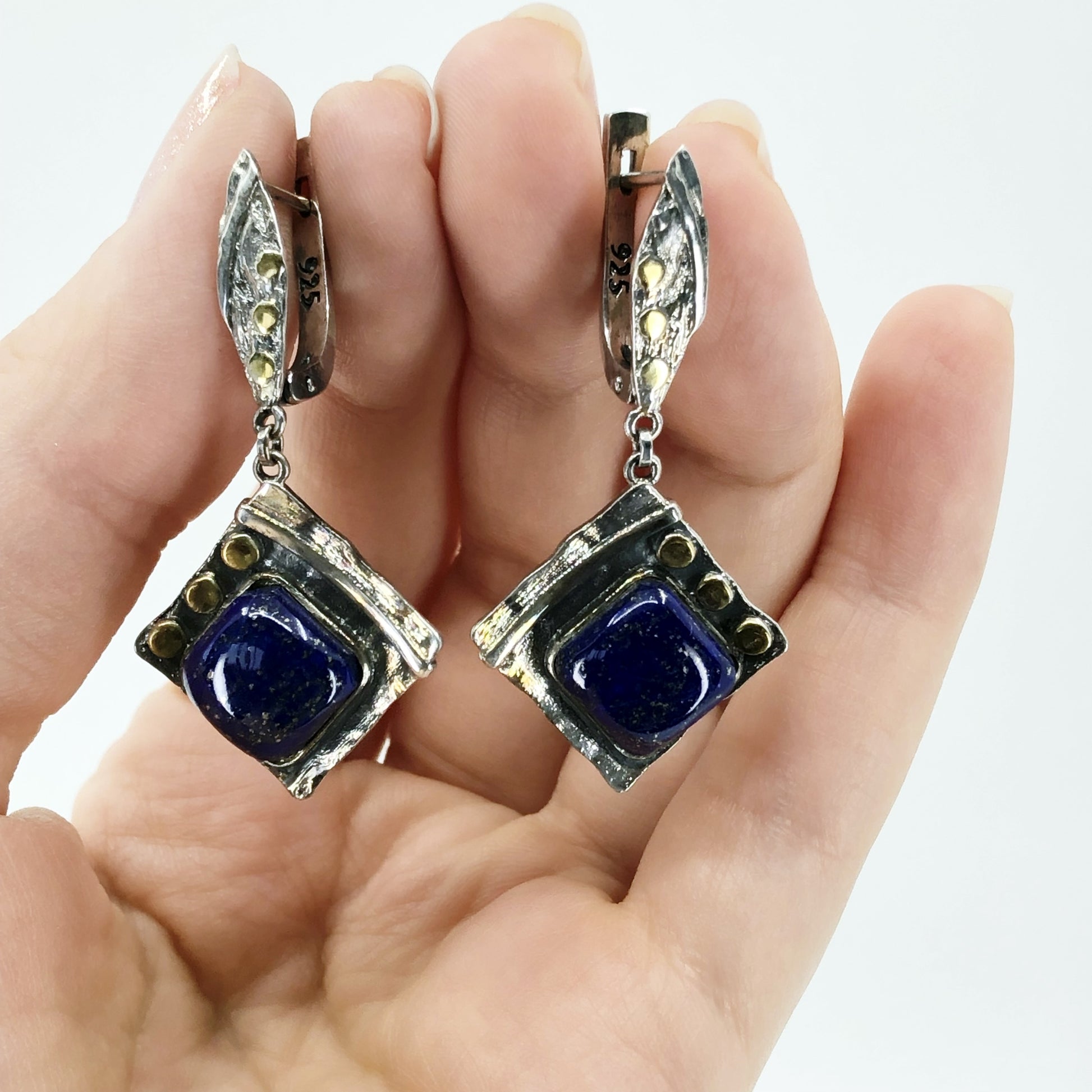 Lapis Square Dangle Earrings