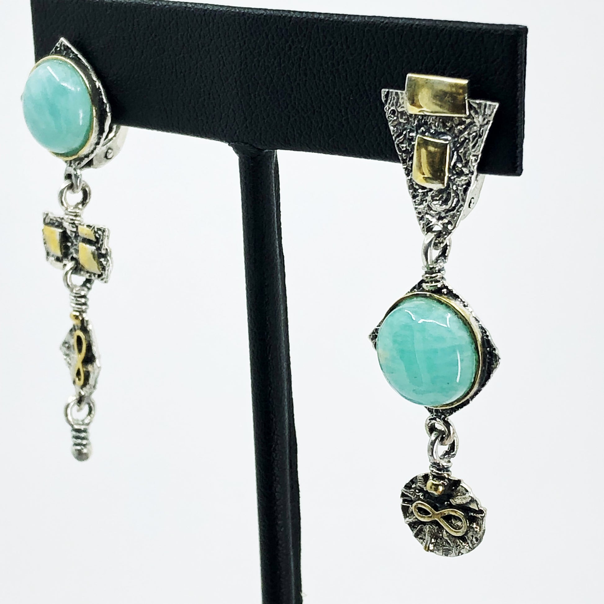 Amazonite  Asymmetrical Earrings With Leverbacks