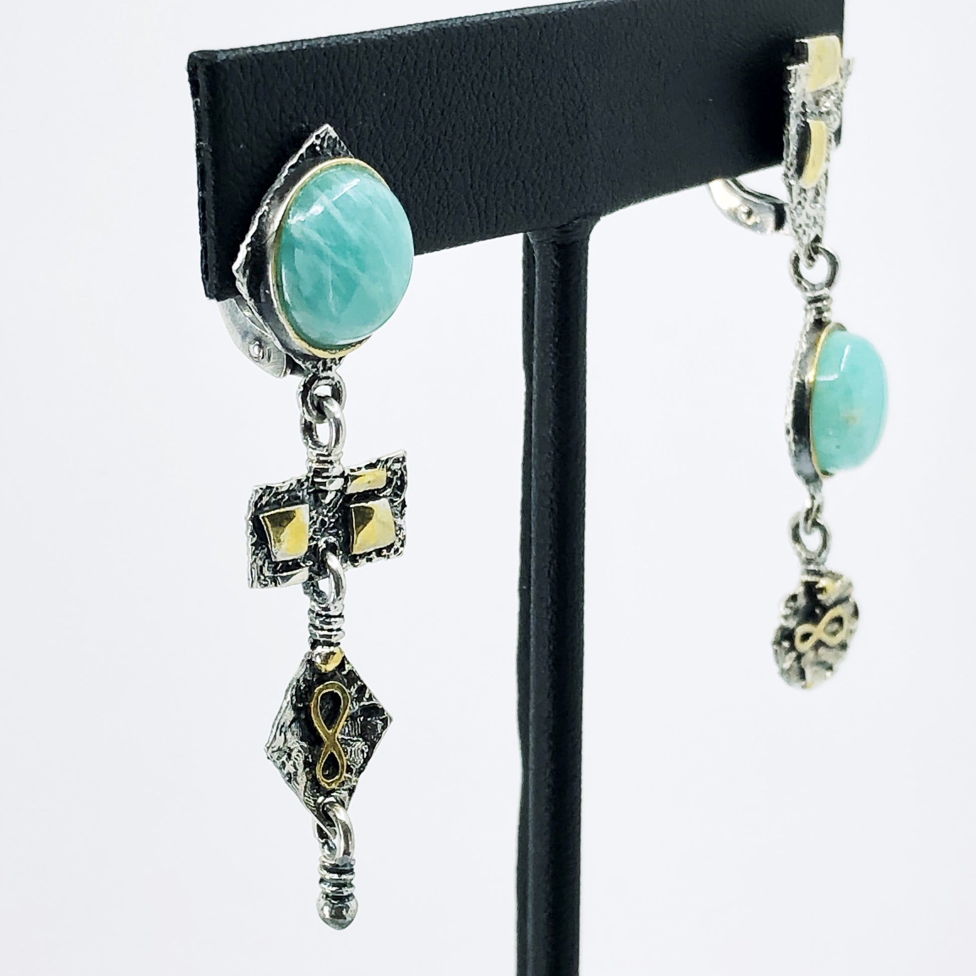 Amazonite  Asymmetrical Earrings With Leverbacks