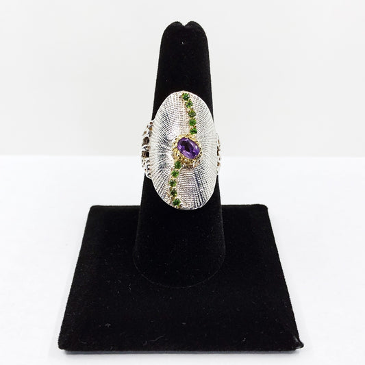 Amethyst and Peridot Sterling Silver Ring