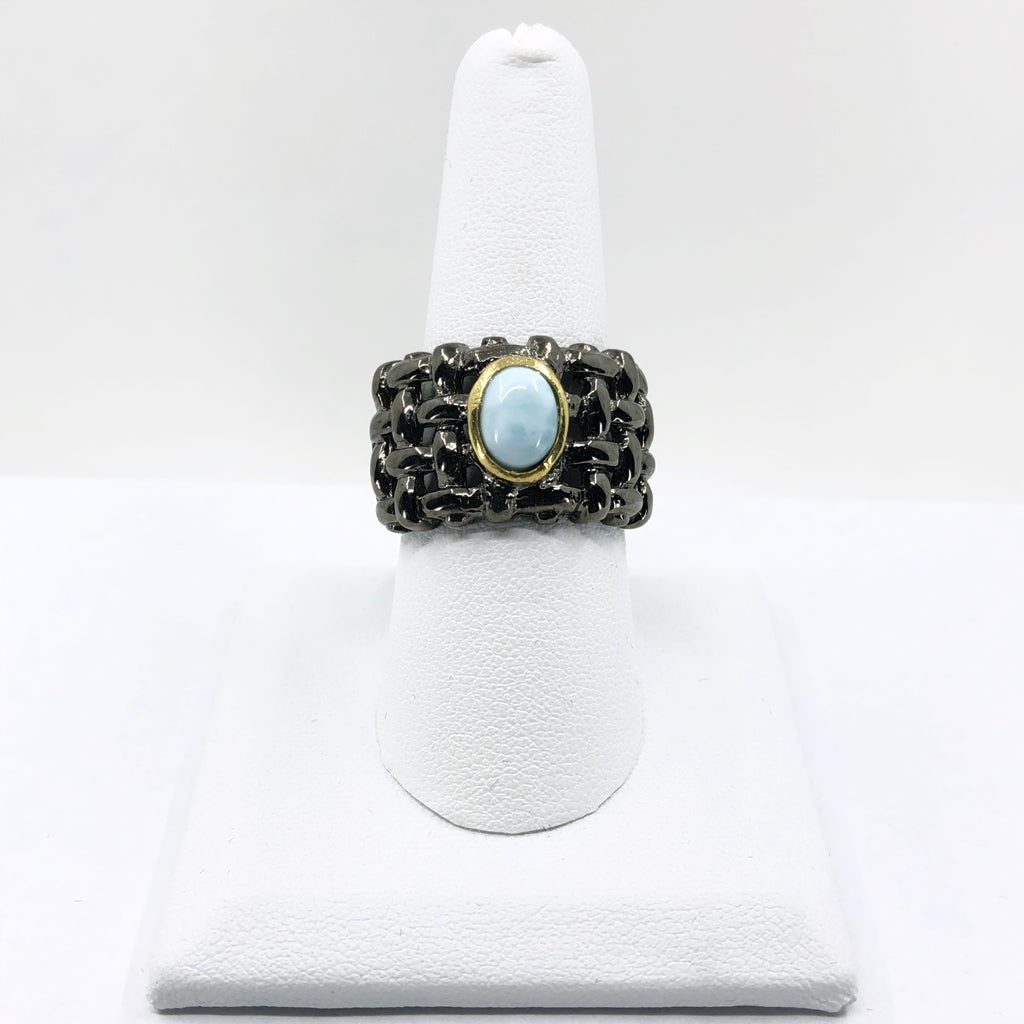 Oxidized Silver Ring With Larimar, Size 8.5