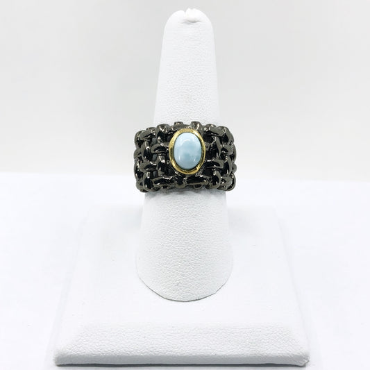 Oxidized Silver Ring With Larimar, Size 8.5