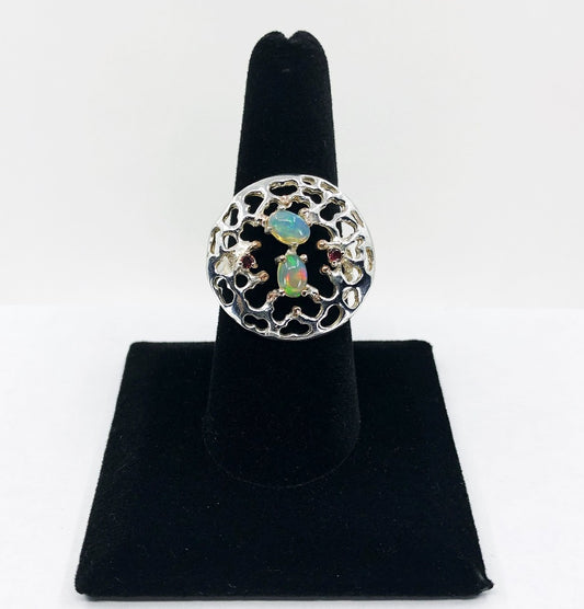 Opal Rhodolite Sterling Silver Ring, Size 8