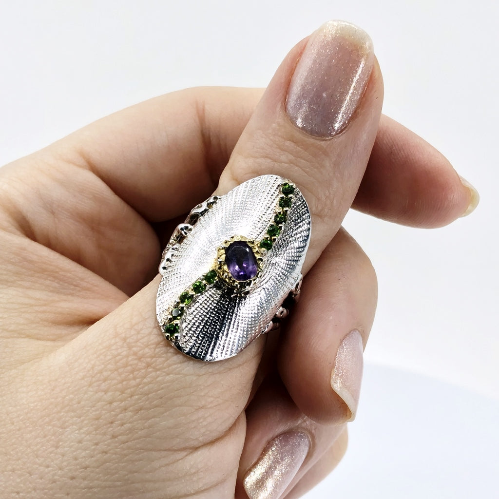 Amethyst and Peridot Sterling Silver Ring