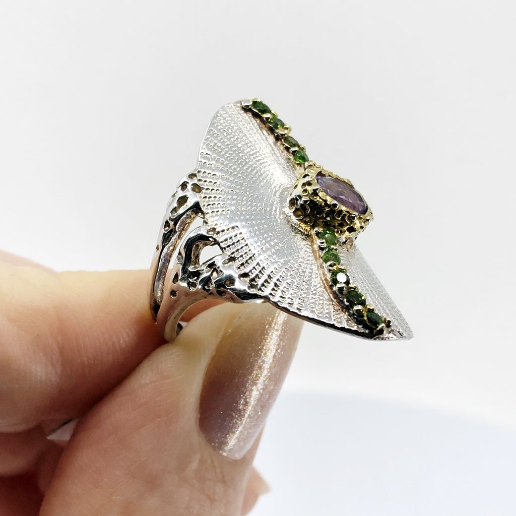 Amethyst and Peridot Sterling Silver Ring