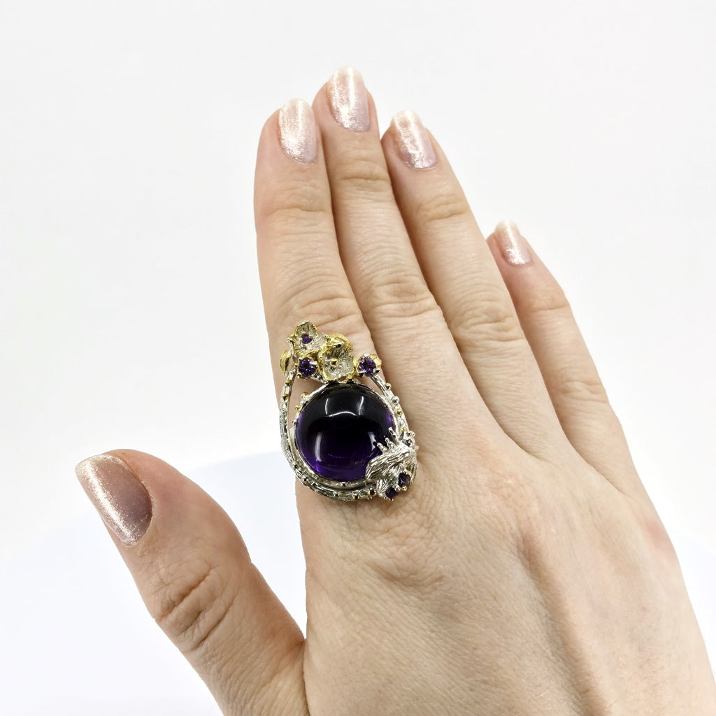 Amethyst Sterling Silver Ring nature inspired design