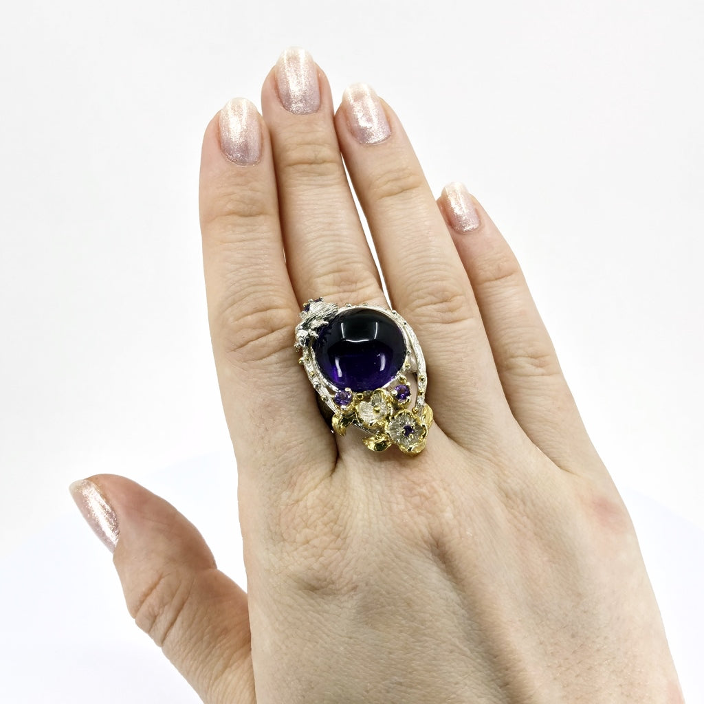 Amethyst Sterling Silver Ring nature inspired design