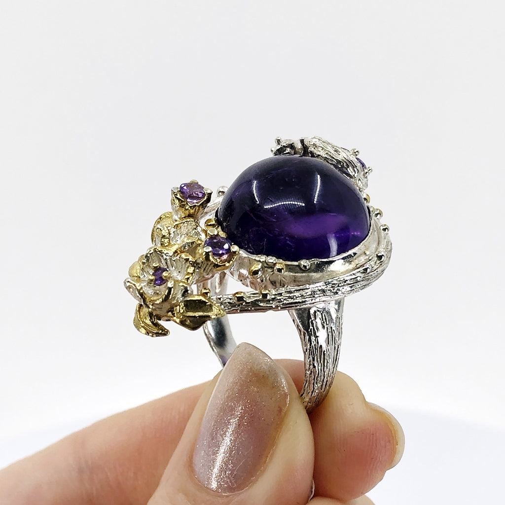 Amethyst Sterling Silver Ring nature inspired design