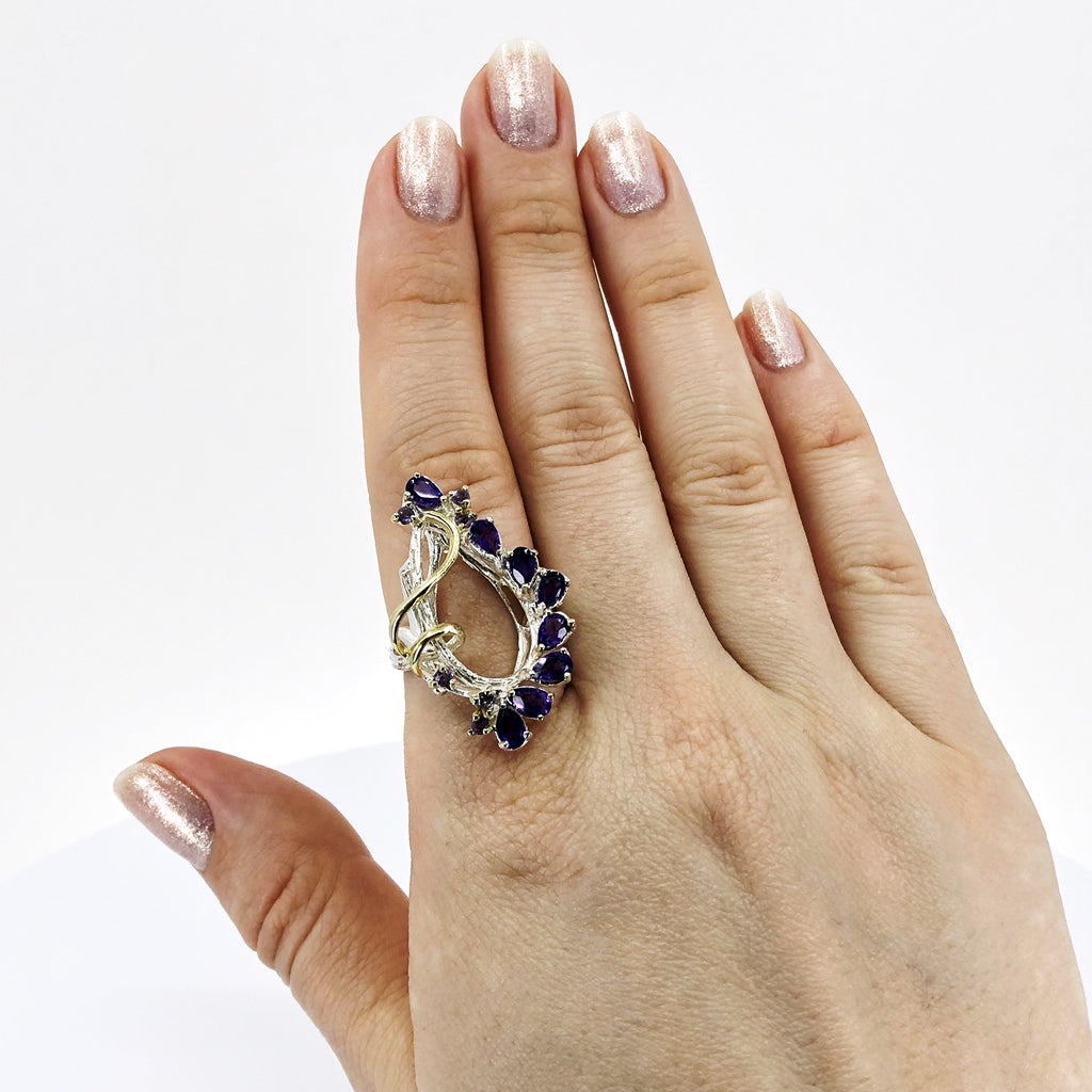 Petal-Shaped Silver Ring With Amethyst, Size 8