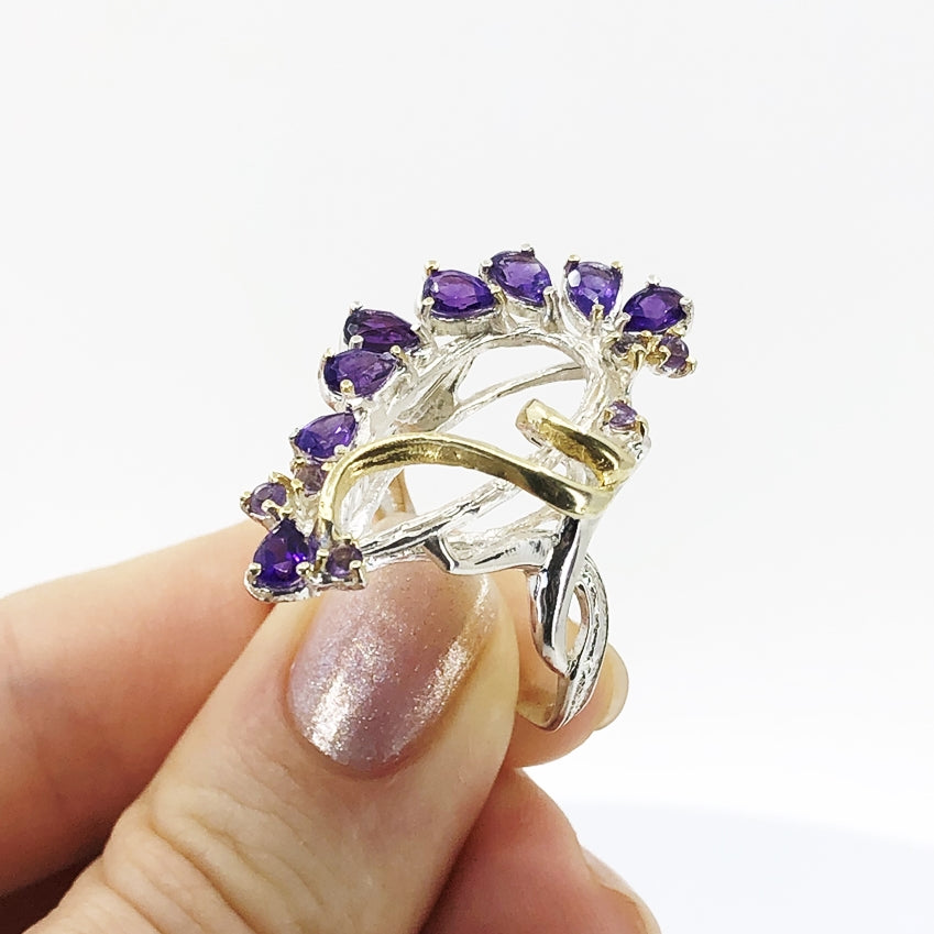 Petal-Shaped Silver Ring With Amethyst, Size 8