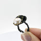 Fresh Water Pearl And Peridot Oxidized Silver Ring, Size 7.5